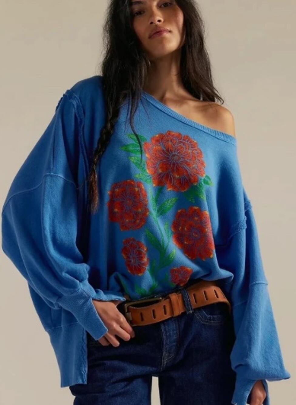 072 NWT Free People Camden Swedish Blue Flower | Blue | Size Medium